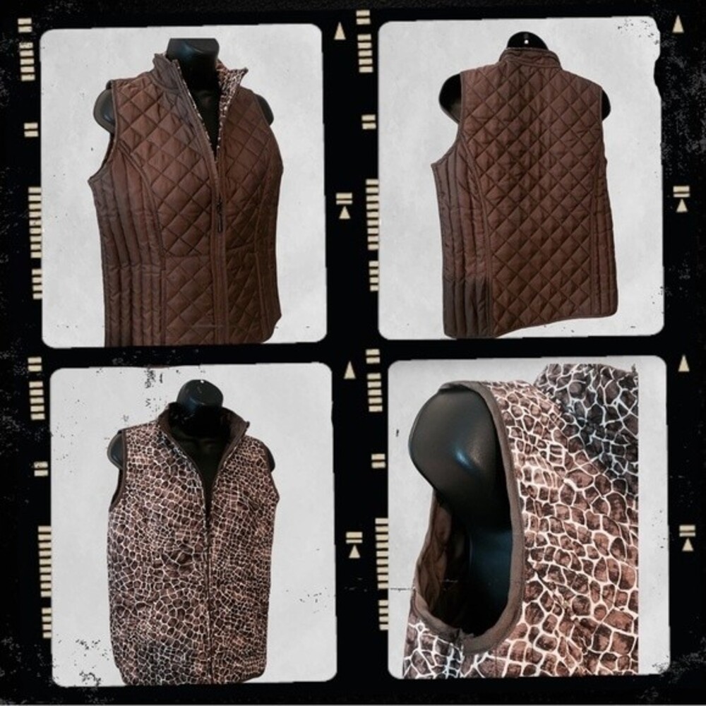 Liz Claiborne women’s reversible quilted vest giraffe print / brown vest L. NWOT